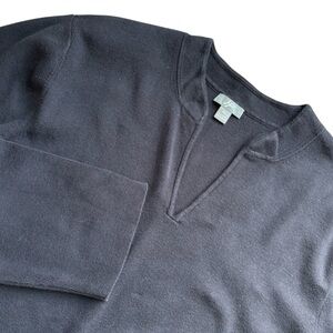 J Jill 100 Cotton Shirt Womens XL Black Long Sleeve Soft V Neck Blouse Collar